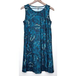 SimpleFun Women Summer Dress Size Medium Sleeveless Sundress Green Floral Leaf